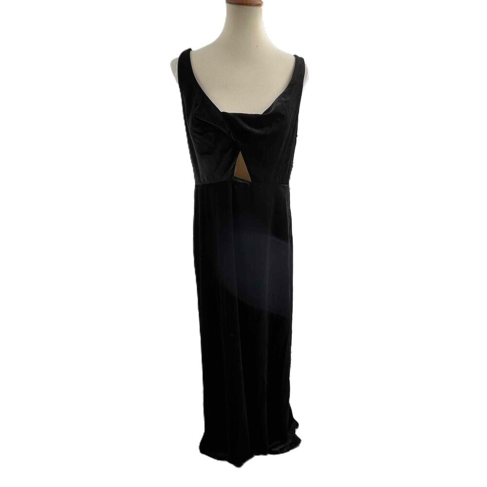 Lovely Floor‎ Length Black Velvet Sleeveless Maxi Peekaboo Cutout New Size 14
